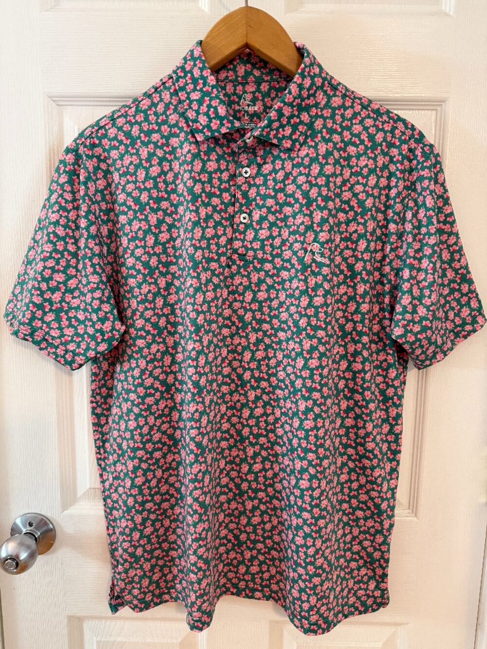 Rhoback Azalea Performance Golf Polo Shirt Green Pink The Masters Size Large